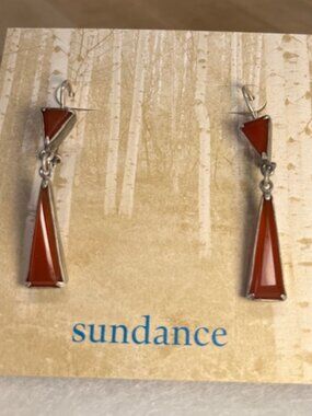 Sundance Carnelian Triangle Earrings – new in box